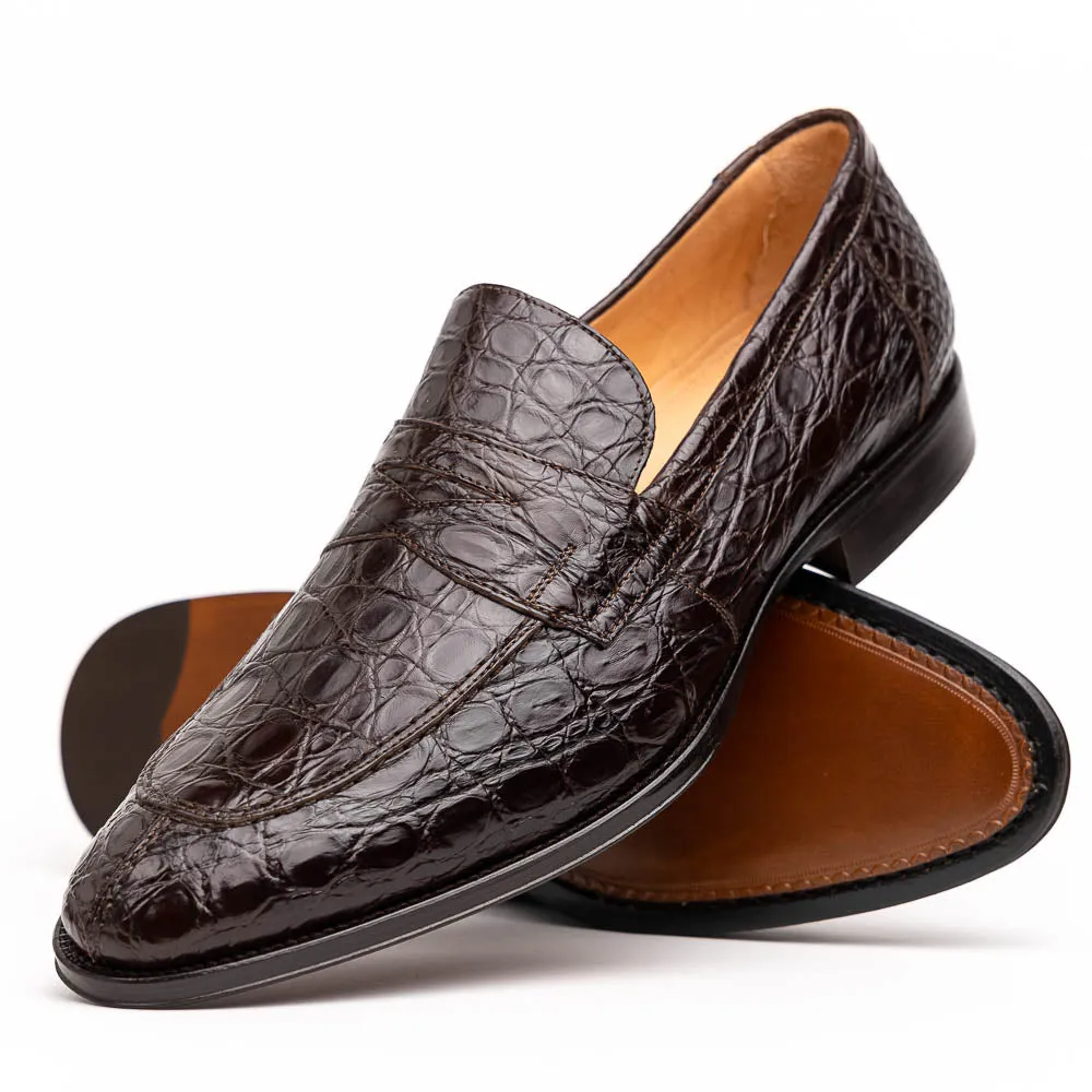 11-201-NIC ROMA Crocodile Penny Loafer, Nicotine