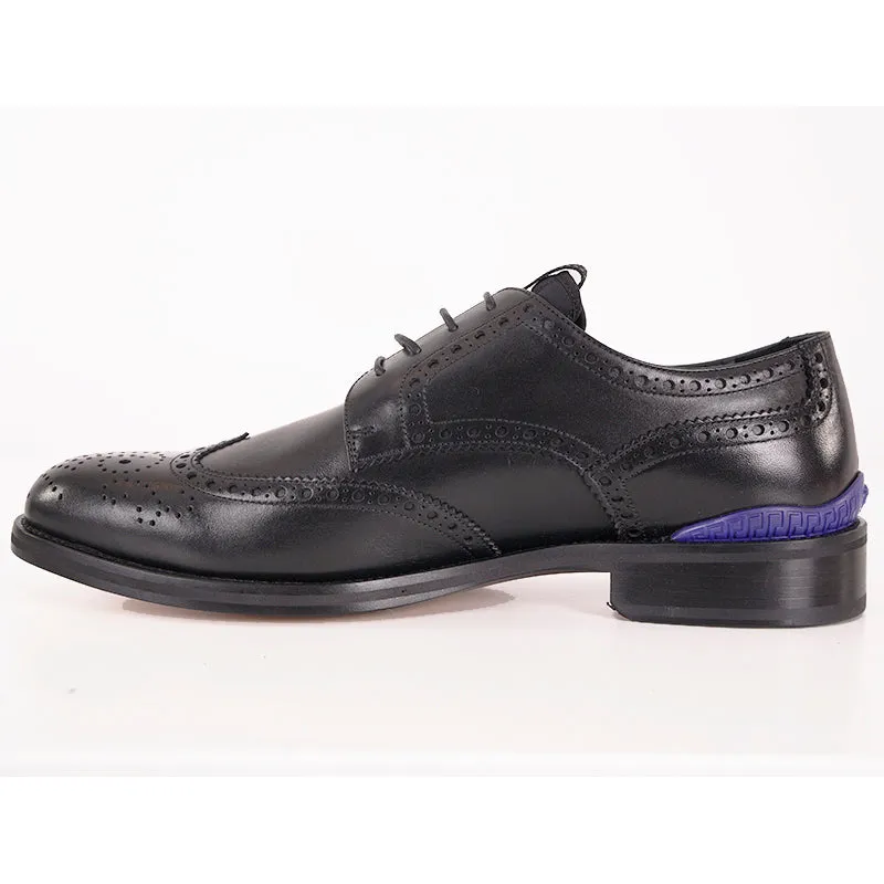 46.5 13.5 NEW $1250 VERSACE Men's Black Leather MEDUSA LOGO WINGTIP OXFORD Dress