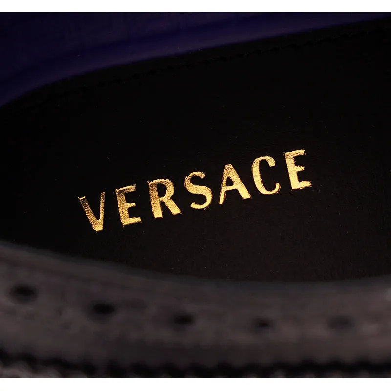 46.5 13.5 NEW $1250 VERSACE Men's Black Leather MEDUSA LOGO WINGTIP OXFORD Dress