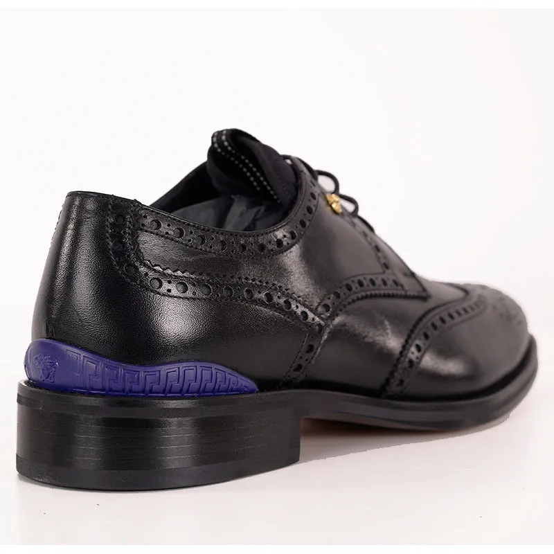 46.5 13.5 NEW $1250 VERSACE Men's Black Leather MEDUSA LOGO WINGTIP OXFORD Dress