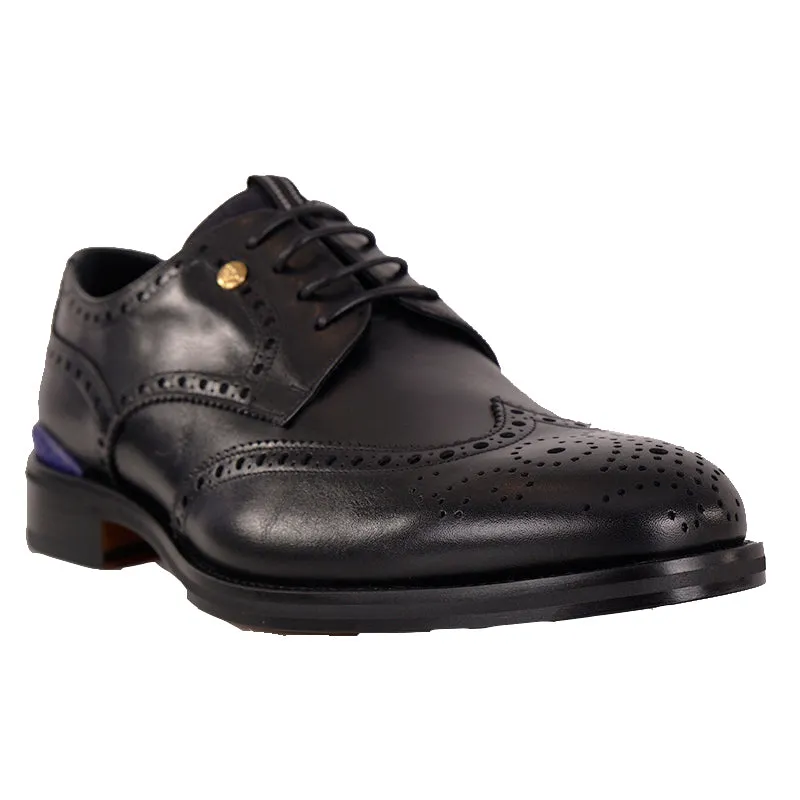 46.5 13.5 NEW $1250 VERSACE Men's Black Leather MEDUSA LOGO WINGTIP OXFORD Dress