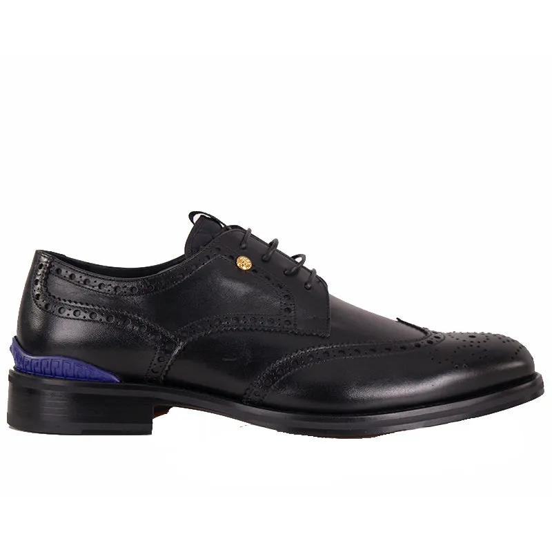 46.5 13.5 NEW $1250 VERSACE Men's Black Leather MEDUSA LOGO WINGTIP OXFORD Dress