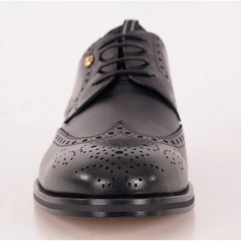 46.5 13.5 NEW $1250 VERSACE Men's Black Leather MEDUSA LOGO WINGTIP OXFORD Dress