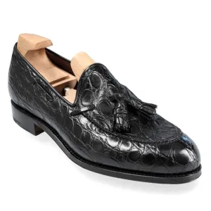 6 CM/2.36 Inches CMR CHAMARIPA Men's Height-Increasing Crocodile Tassel Loafers - Handcrafted Black Leather