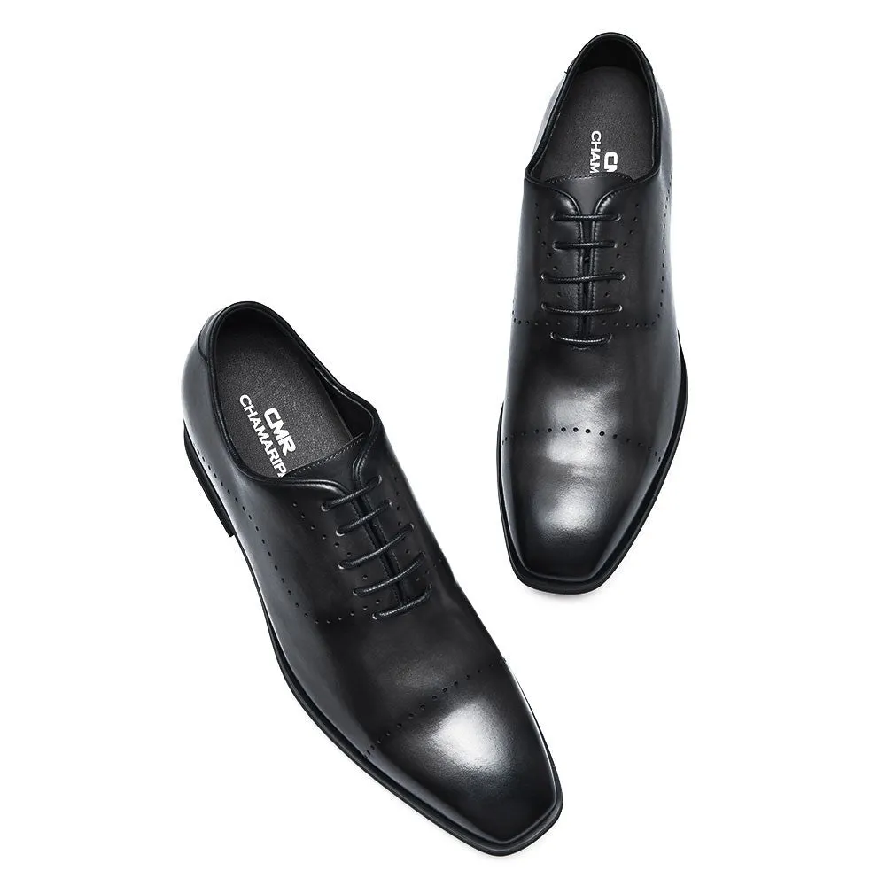 7CM/2.76 Inches CMR CHAMARIPA Dress Elevator Shoes For Men Extra Heightening Shoes Men Black Leather Oxfords