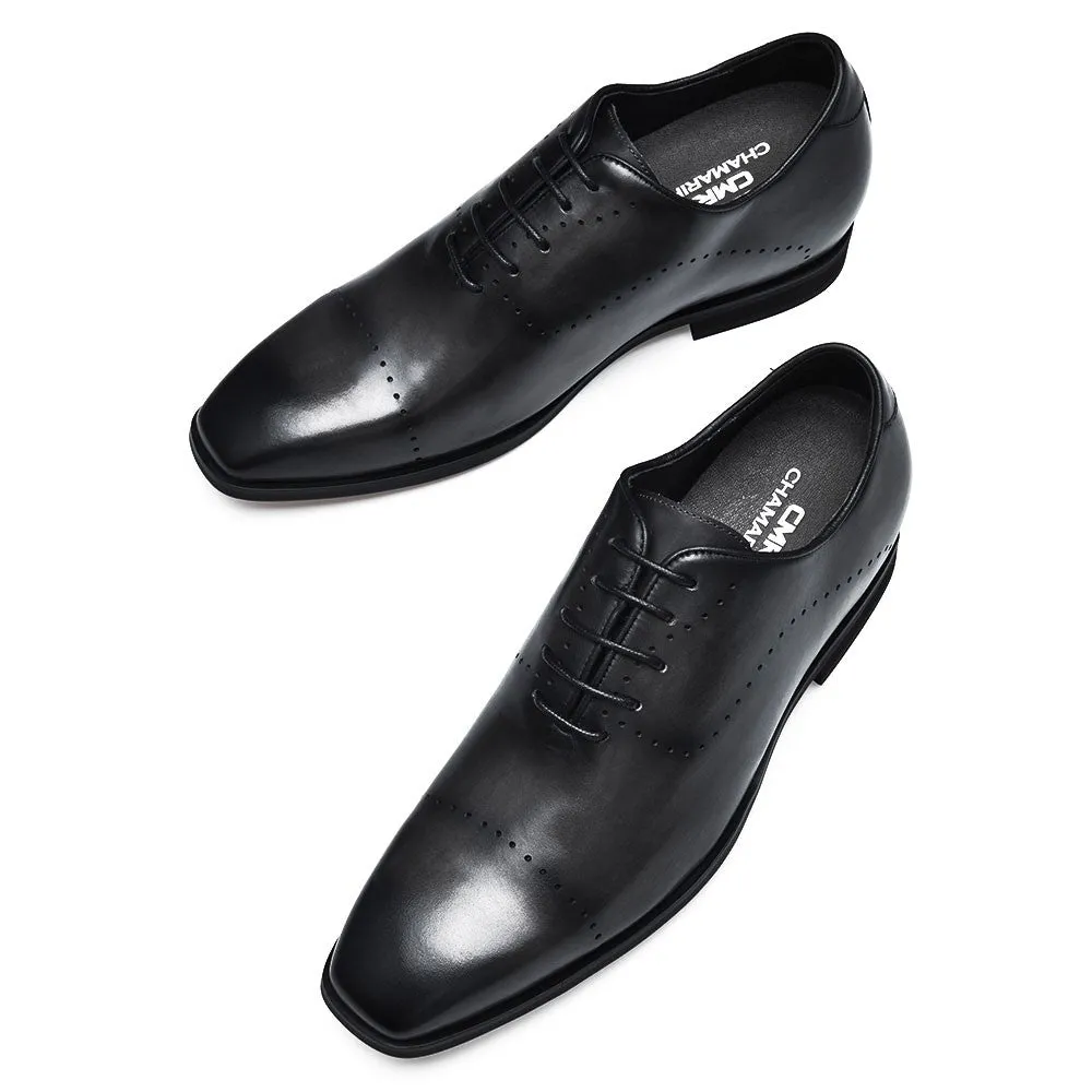 7CM/2.76 Inches CMR CHAMARIPA Dress Elevator Shoes For Men Extra Heightening Shoes Men Black Leather Oxfords