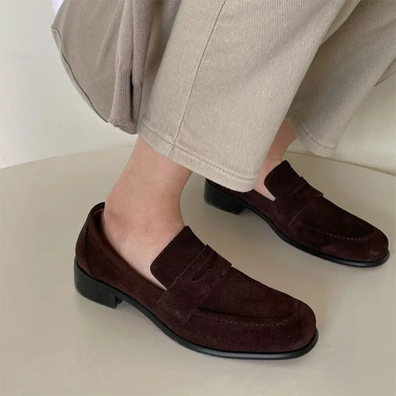 Academic Style Leather Penny Loafers for Women in Brown/Black/Coffee