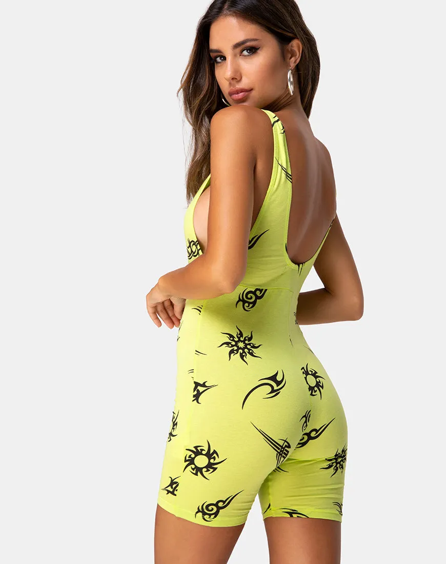 Acro unitard in Green with Tribal Repeat