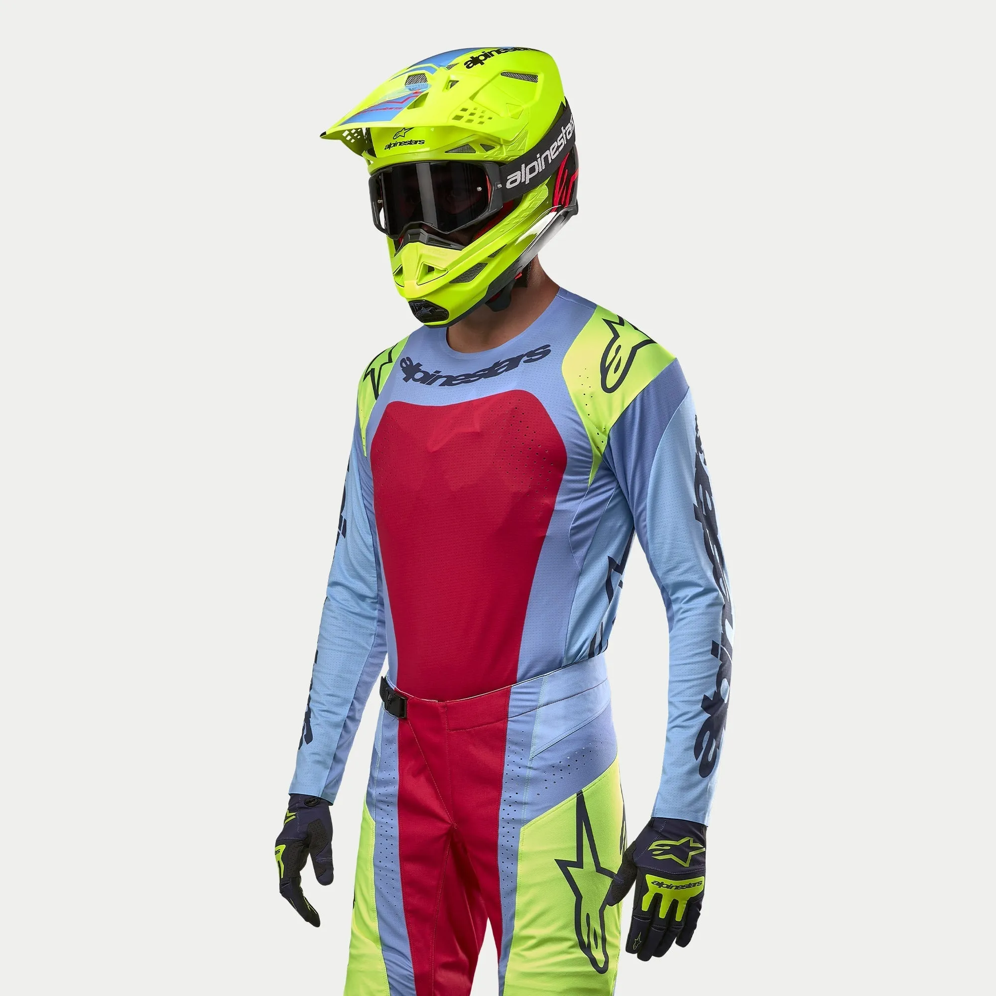 ALPINESTARS 2024 TECHSTAR OCURI JERSEY - LIGHT BLUE FLURO YELLOW RED BERRY