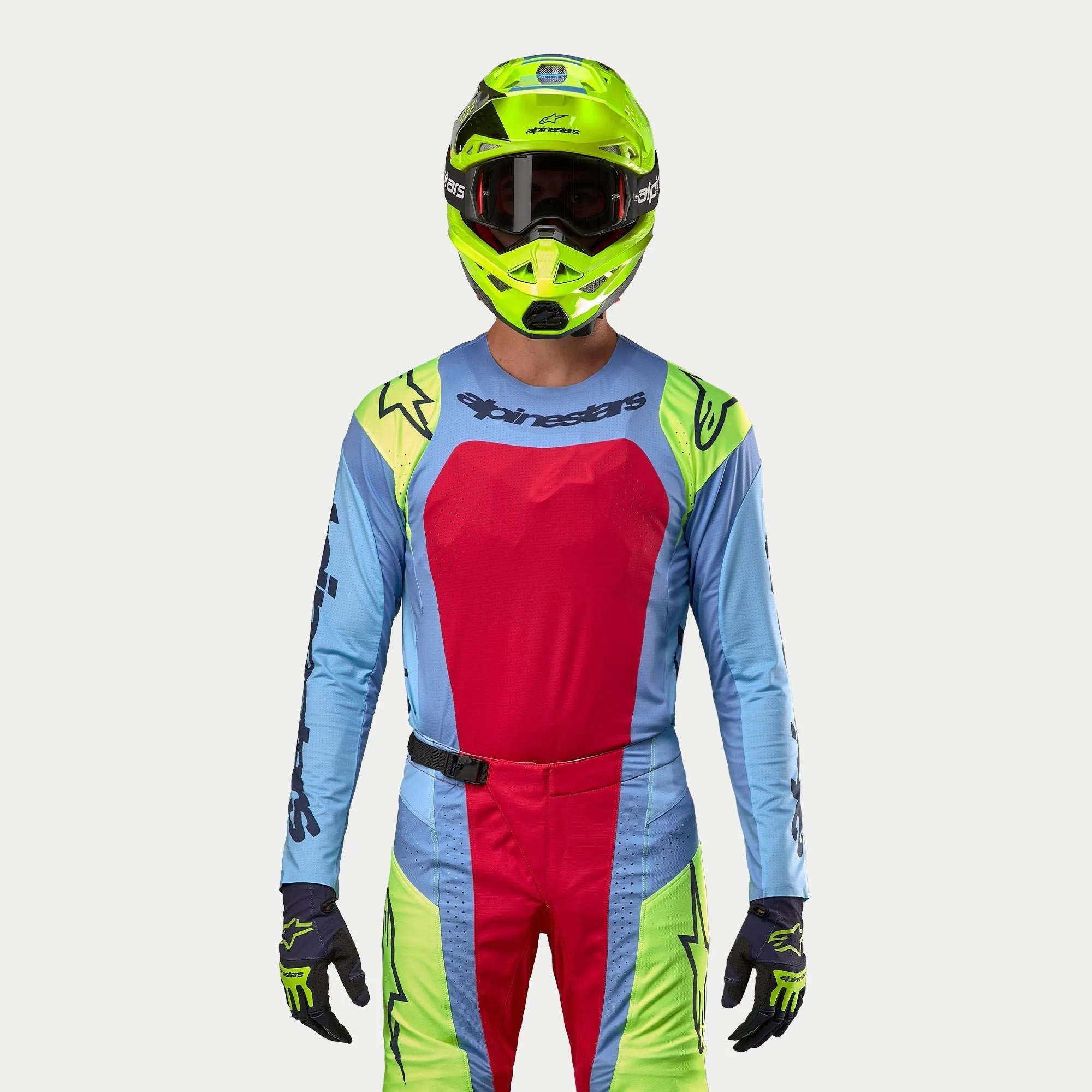 ALPINESTARS 2024 TECHSTAR OCURI JERSEY - LIGHT BLUE FLURO YELLOW RED BERRY