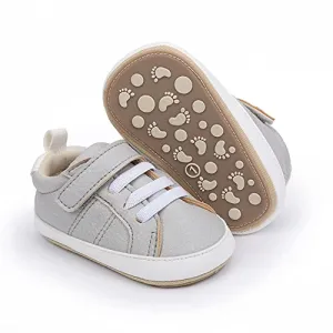 Baby Boys Girls Leather PRE-Walking Sneakers Toddler Anti-Slip Rubber Sole Infant Lightweight First Step Shoes (0301/Grey, Infant, 6 Months, Age Range, US Footwear Size System, 12 Months, Medium)