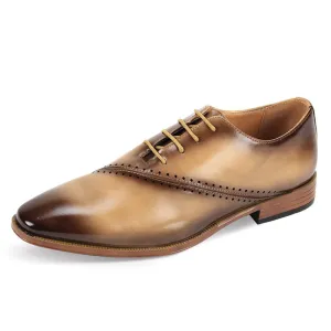 Beige Men's Lace-Up Dress Shoes Plain Toe Formal Oxfords Style No-7028