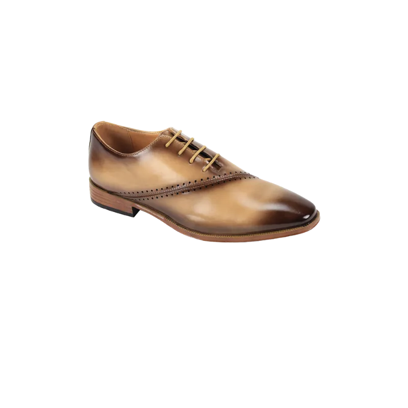 Beige Men's Lace-Up Dress Shoes Plain Toe Formal Oxfords Style No-7028