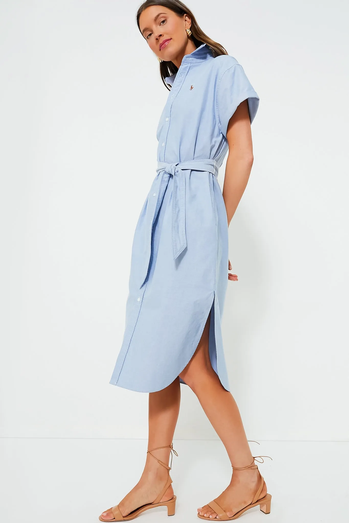 Blue Cotton Oxford Shortsleeve Day Dress