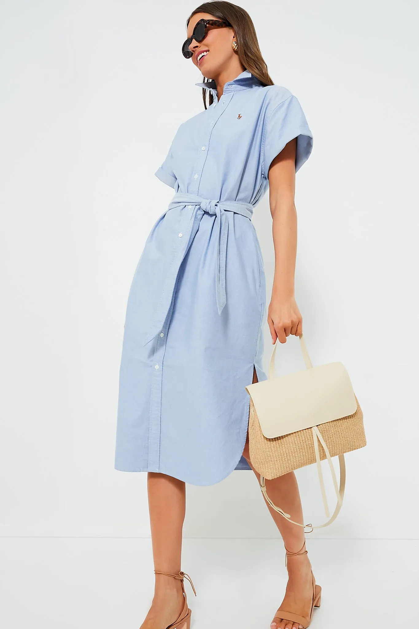 Blue Cotton Oxford Shortsleeve Day Dress