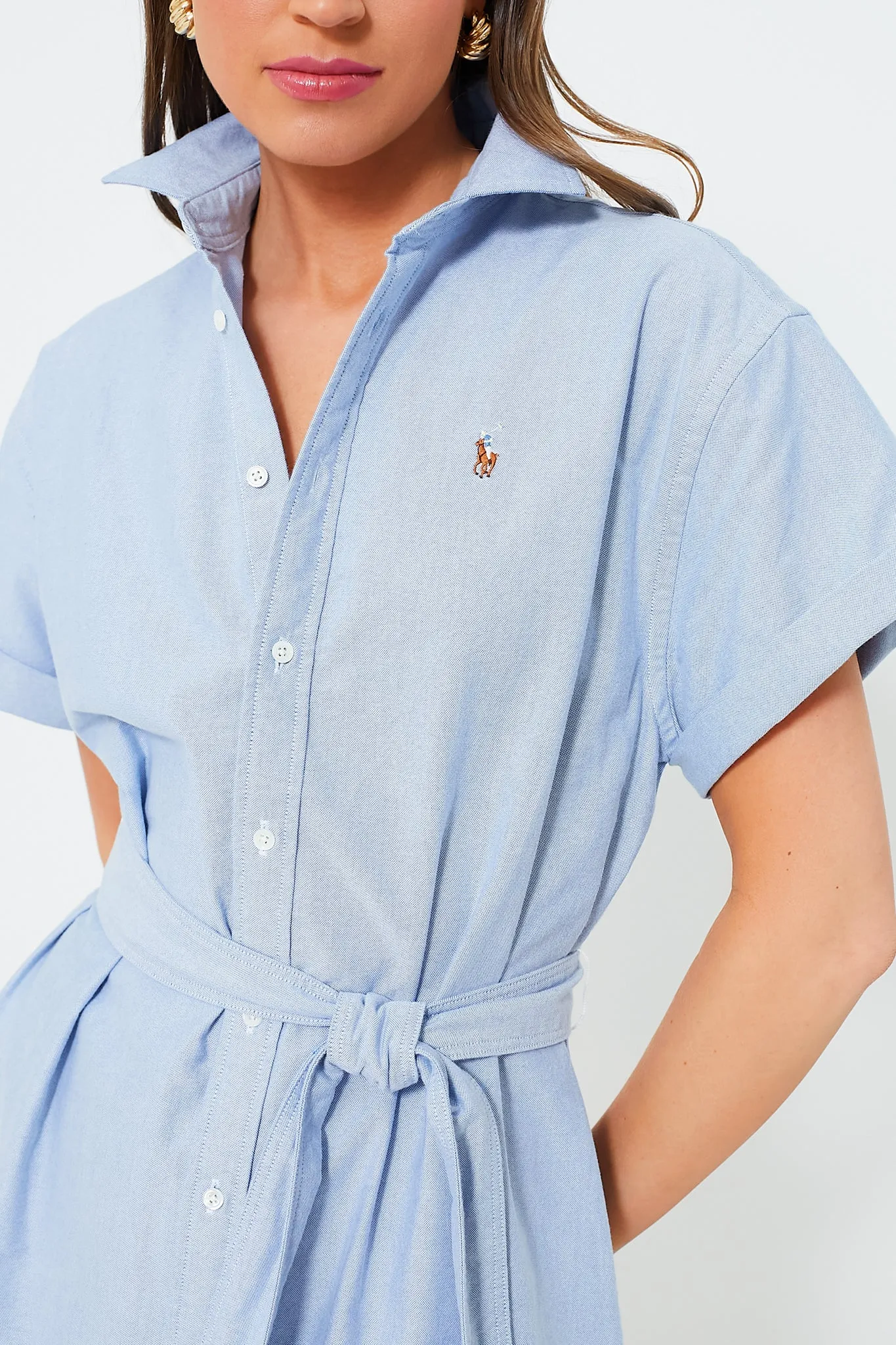 Blue Cotton Oxford Shortsleeve Day Dress