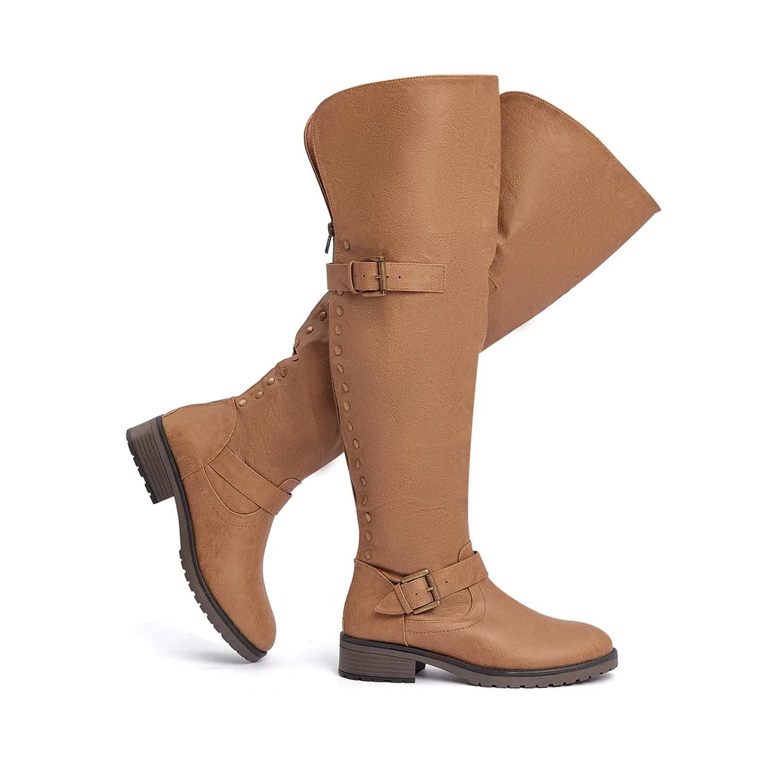 Brown Pu Wide Calf Stylish Over The Knee Boots