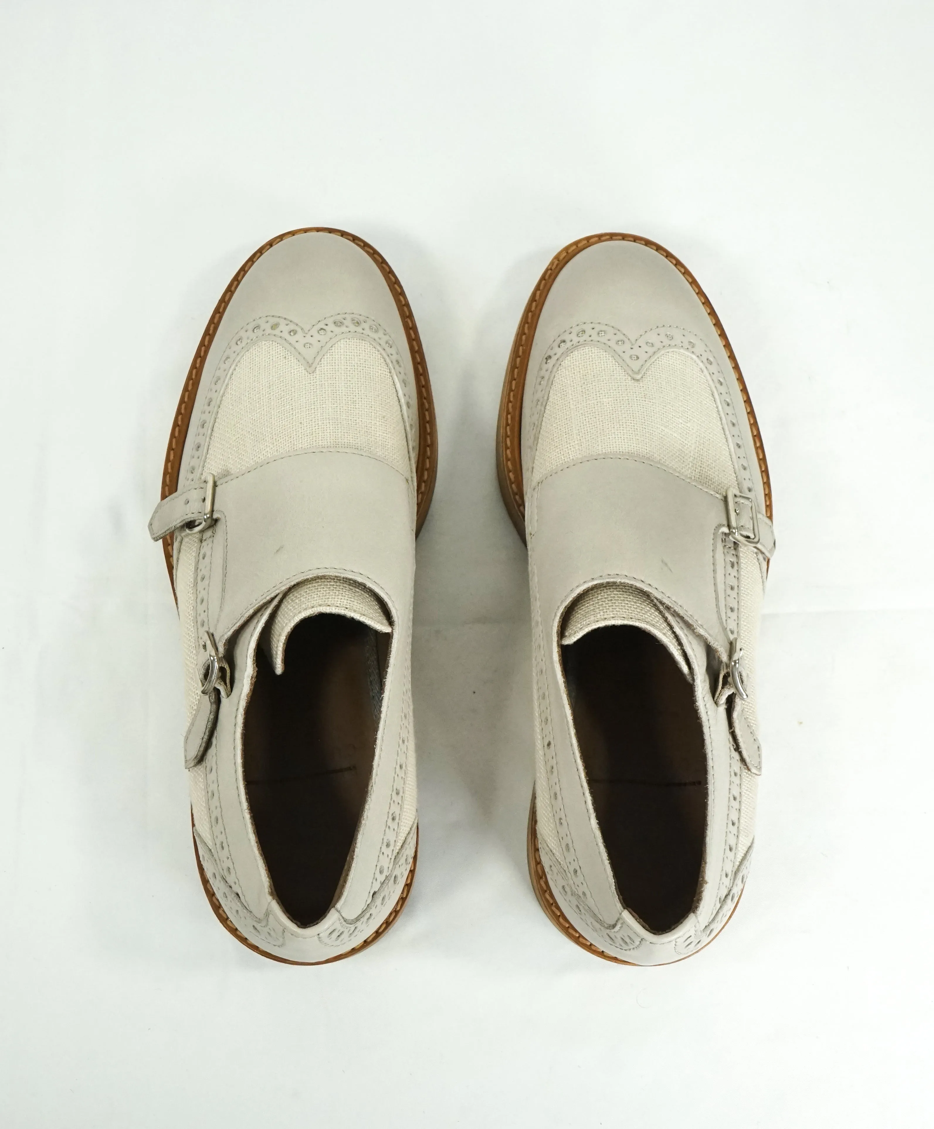 BRUNELLO CUCINELLI - Gray/Cream Leather Double Monk Strap Loafers - 9