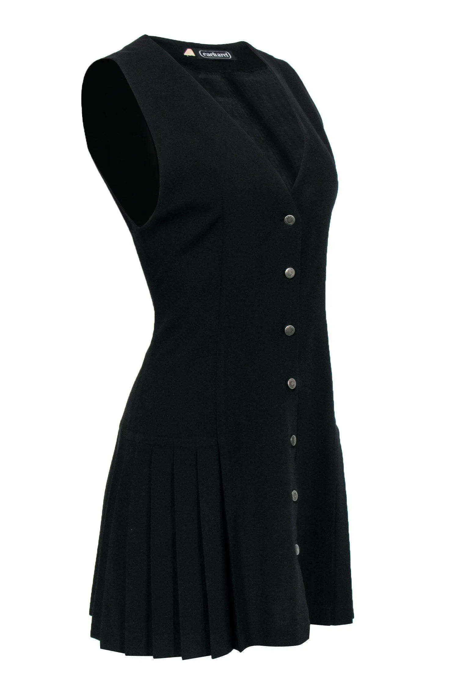 Cacharel - Black Vest-Style Pleated Hem Dress Sz S