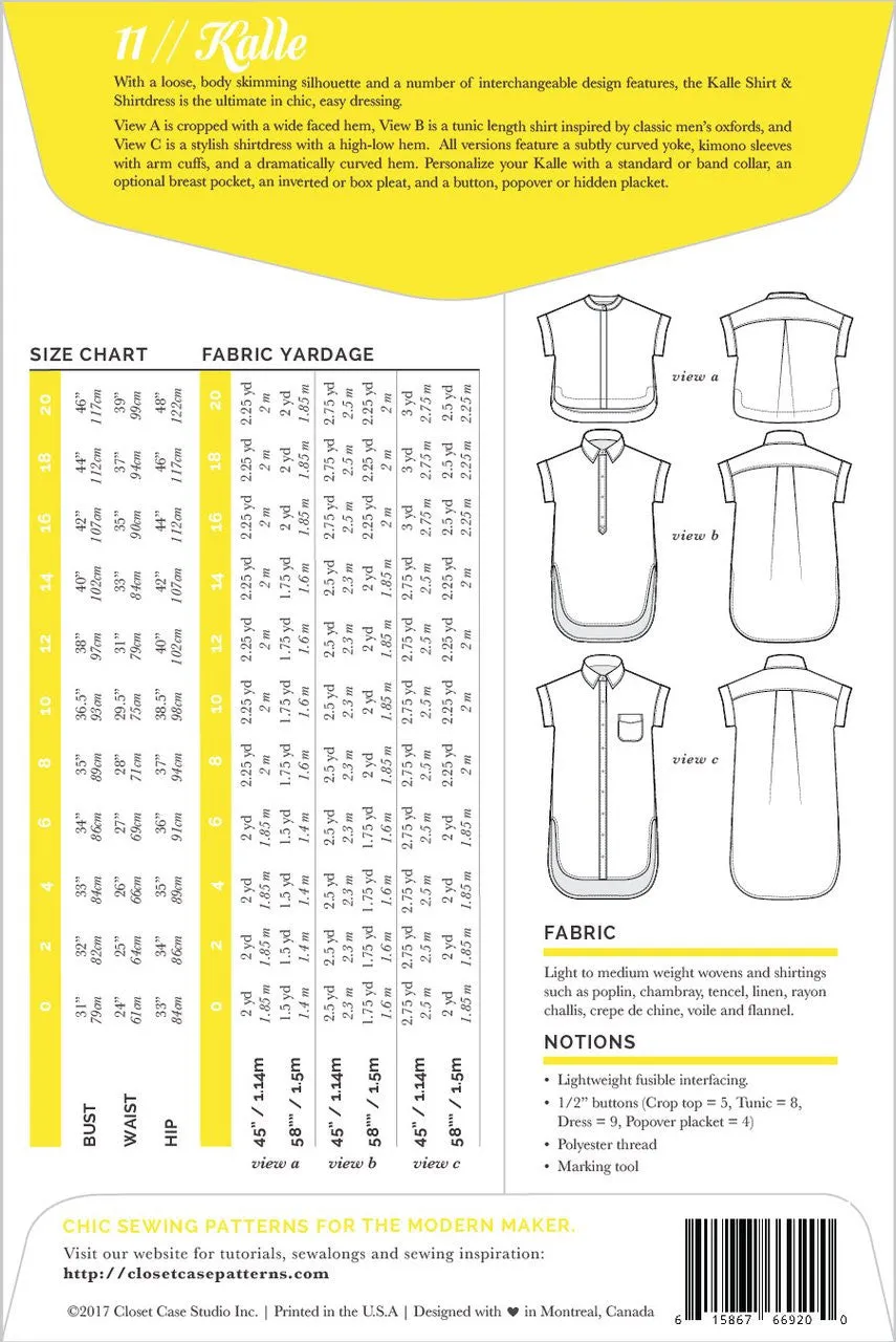 CLOSET CORE • Kalle Shirt & Shirtdress Sewing Pattern