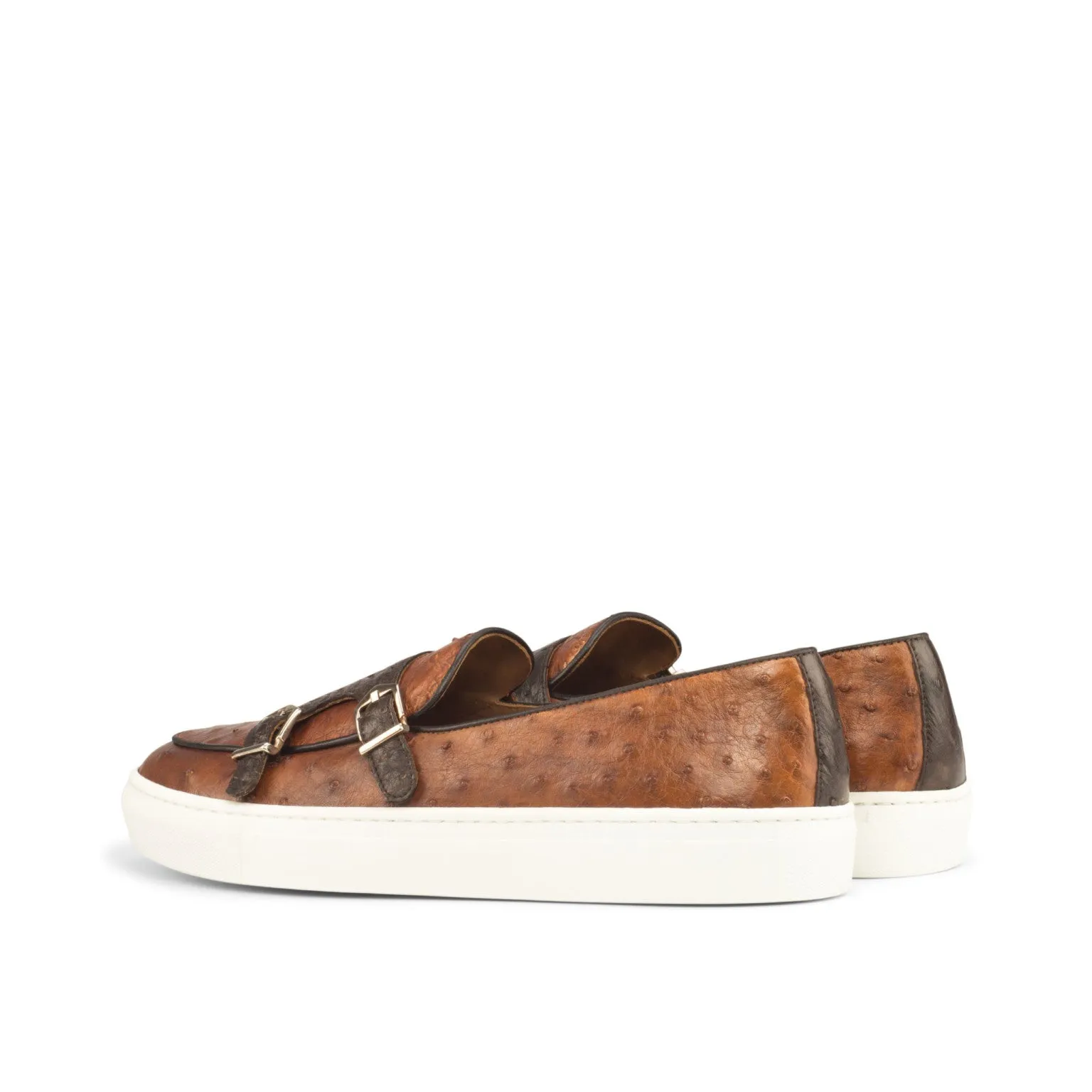 Cognac & Dark Brown Ostrich Double-Monk Sneakers