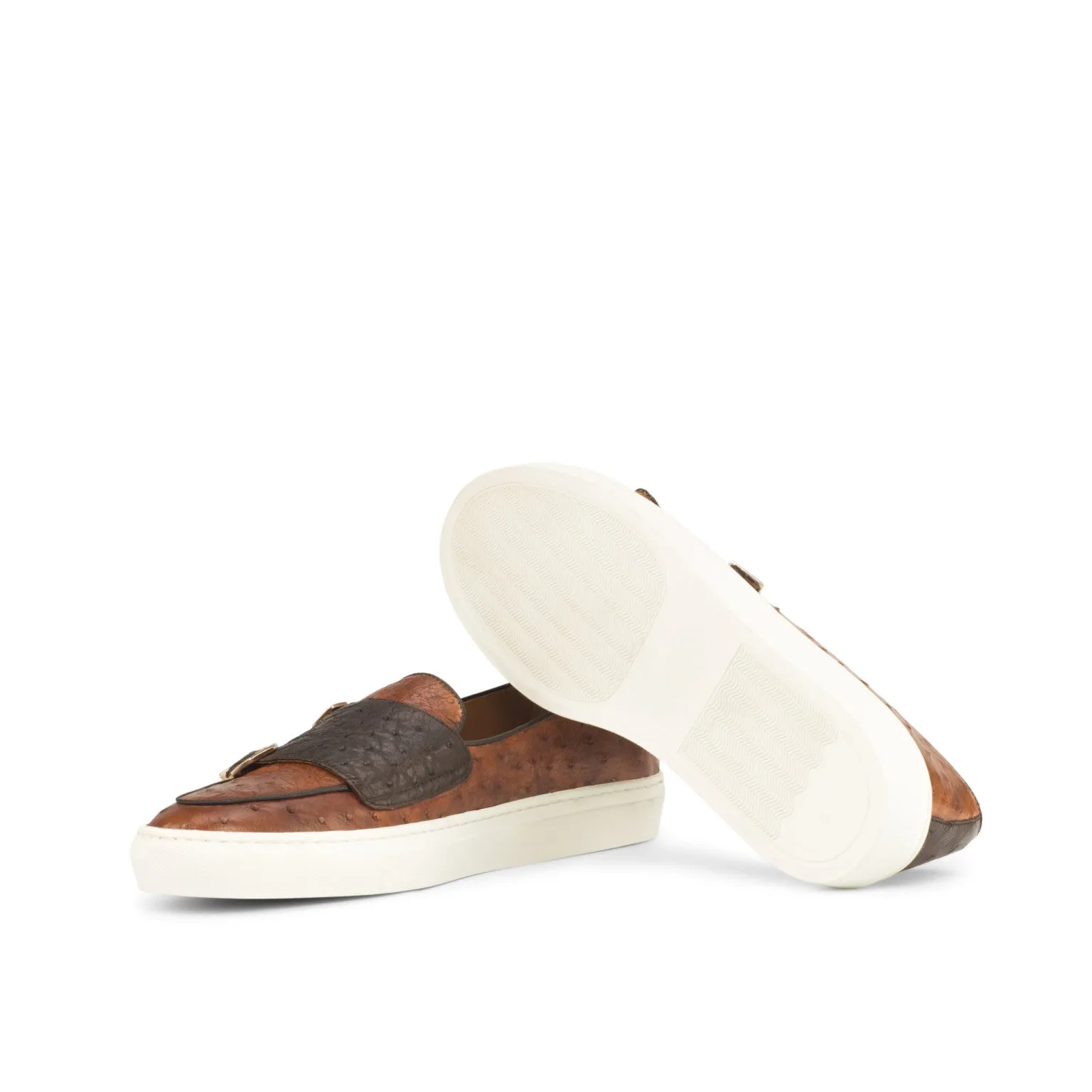 Cognac & Dark Brown Ostrich Double-Monk Sneakers