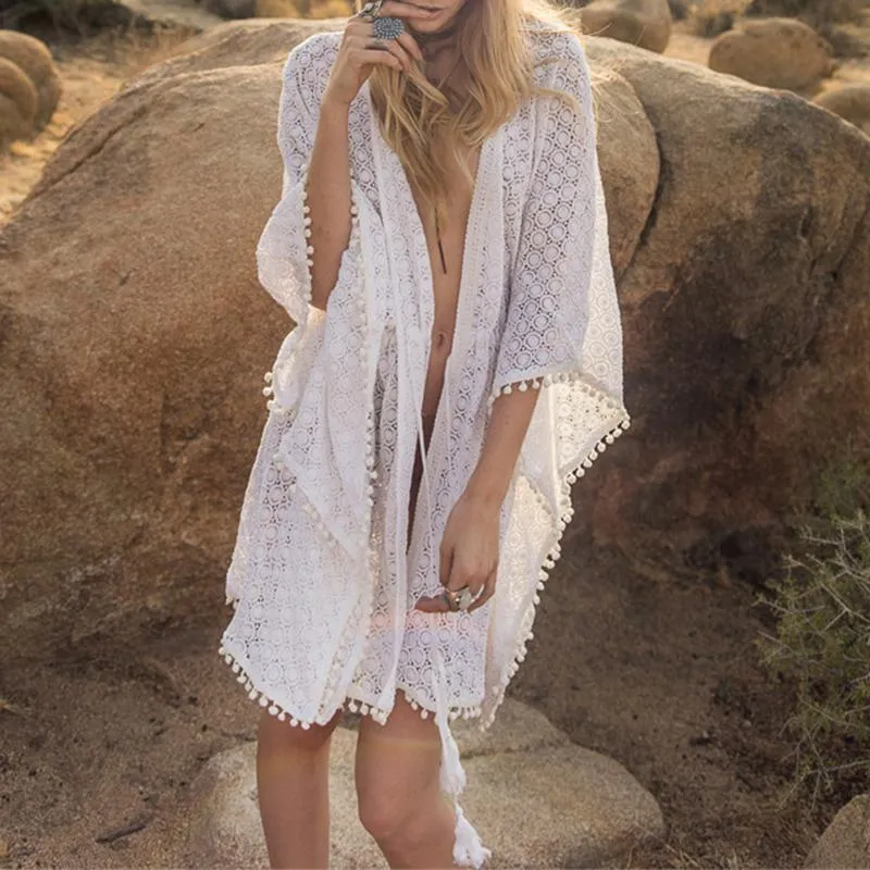 Crochet Pom-Pom Beach Cover-Up