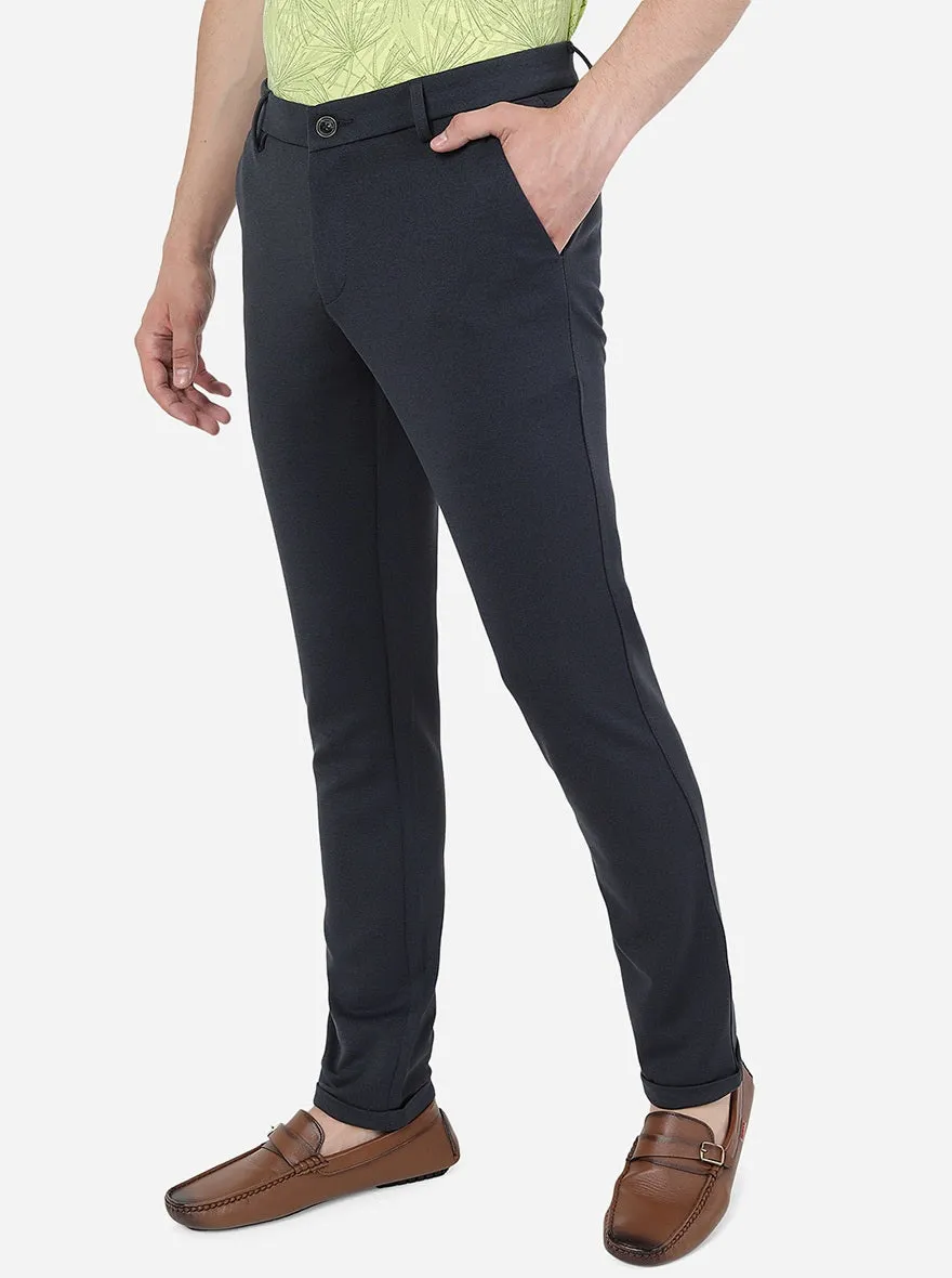 Dark Navy Blue Solid Venice Fit Casual Trouser | JadeBlue