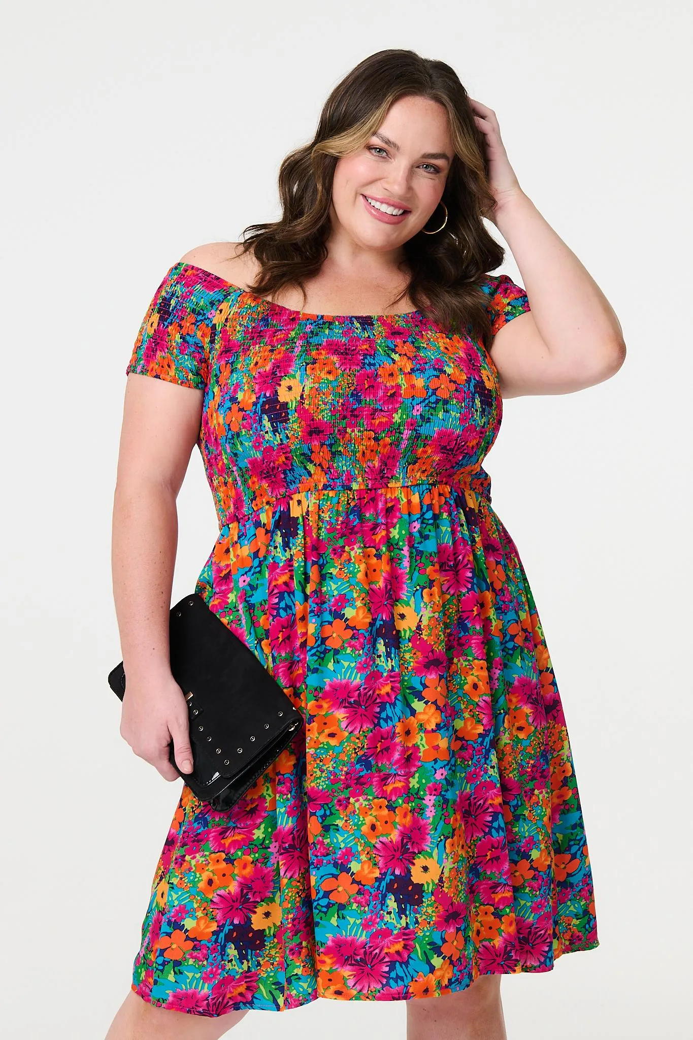 Floral Knee Length Bardot Dress