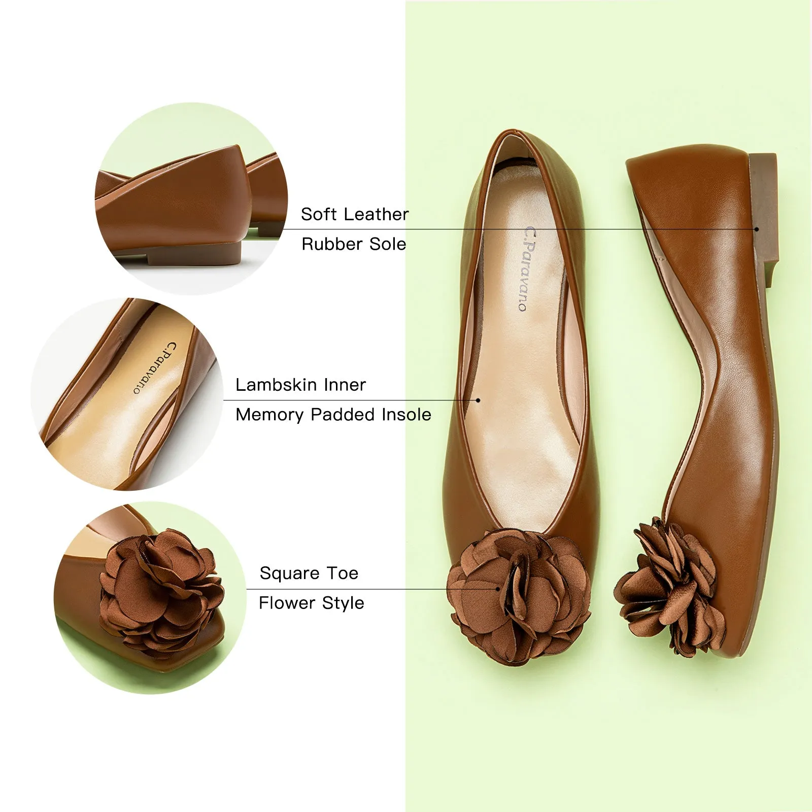 Flower Ballerina Flats (Eva) Brown