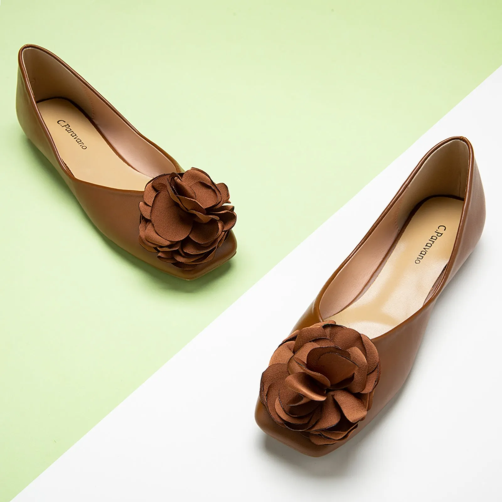 Flower Ballerina Flats (Eva) Brown