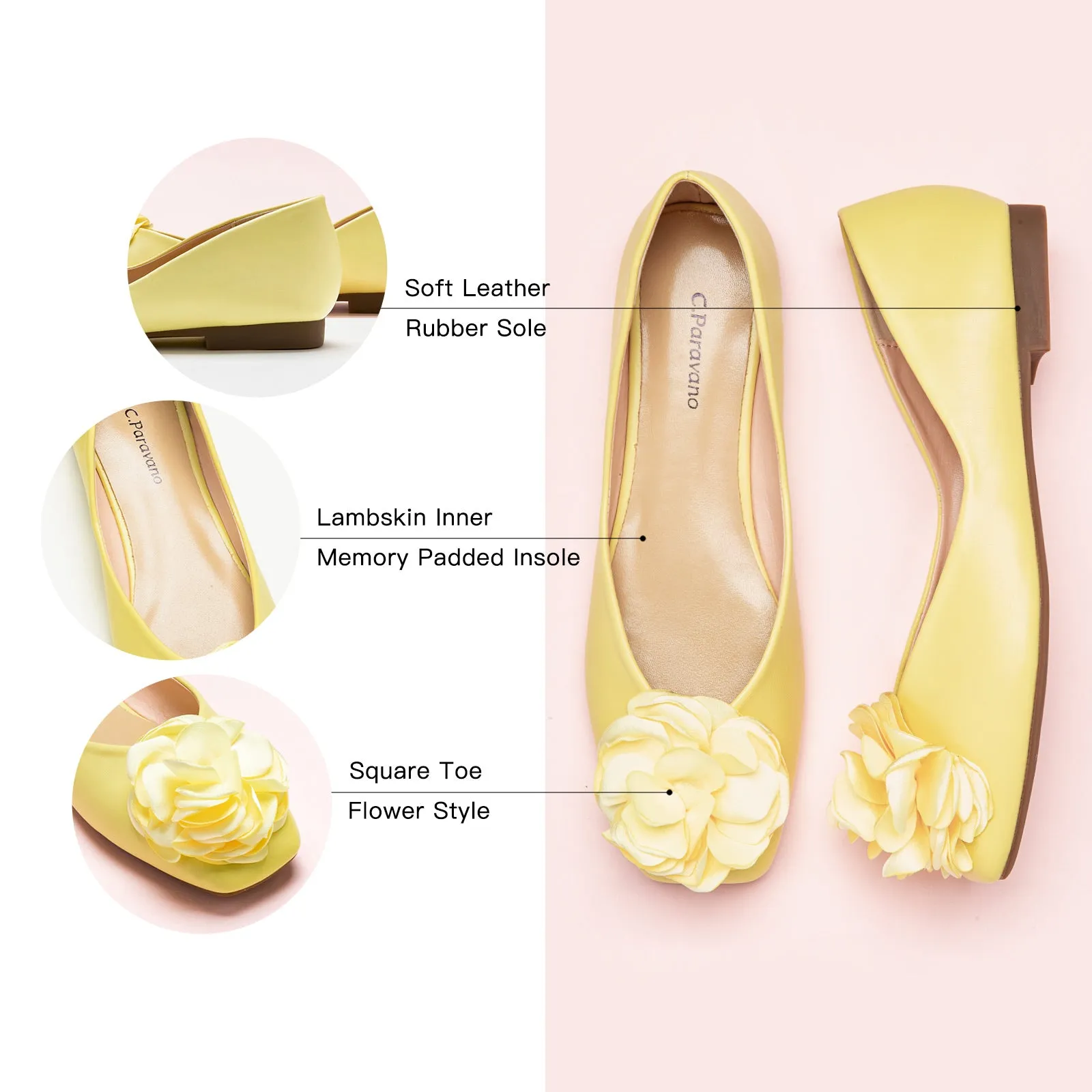 Flower Ballerina Flats (Eva) Light Yellow