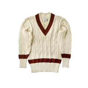 Fox Cricket Club Ecru Sweater with Suede Brown Stripes