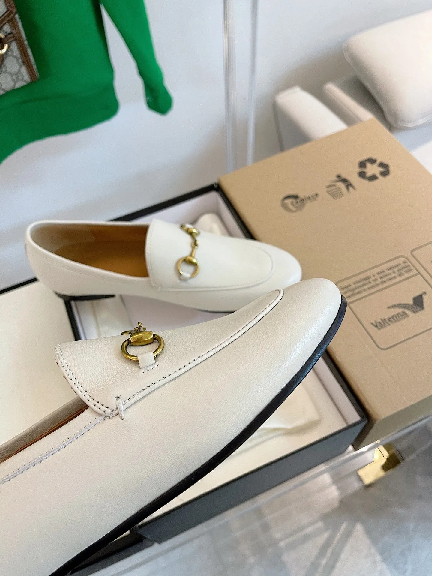 GG LOAFERS MULES WHITE BROWN SOLE