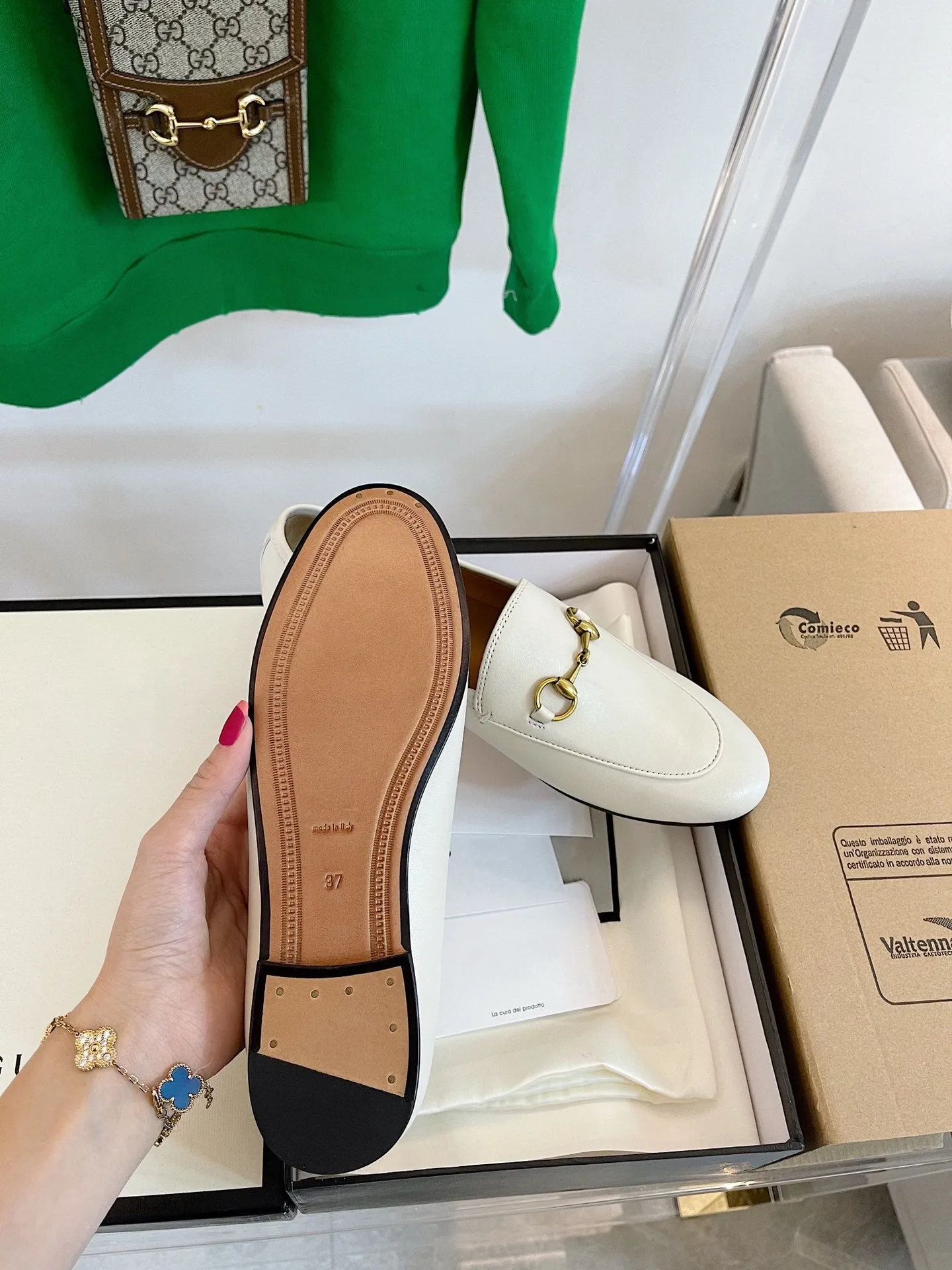 GG LOAFERS MULES WHITE BROWN SOLE