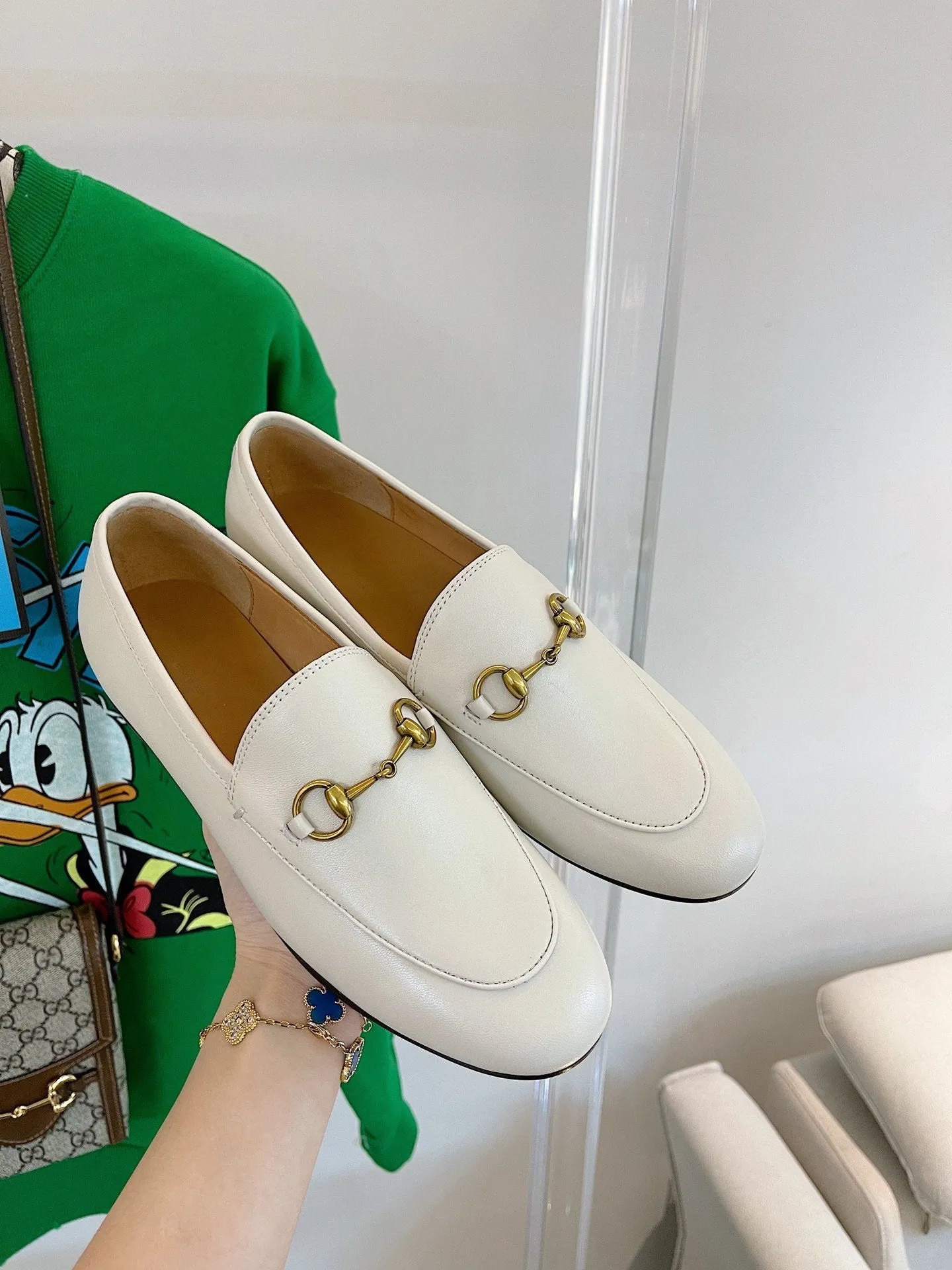 GG LOAFERS MULES WHITE BROWN SOLE