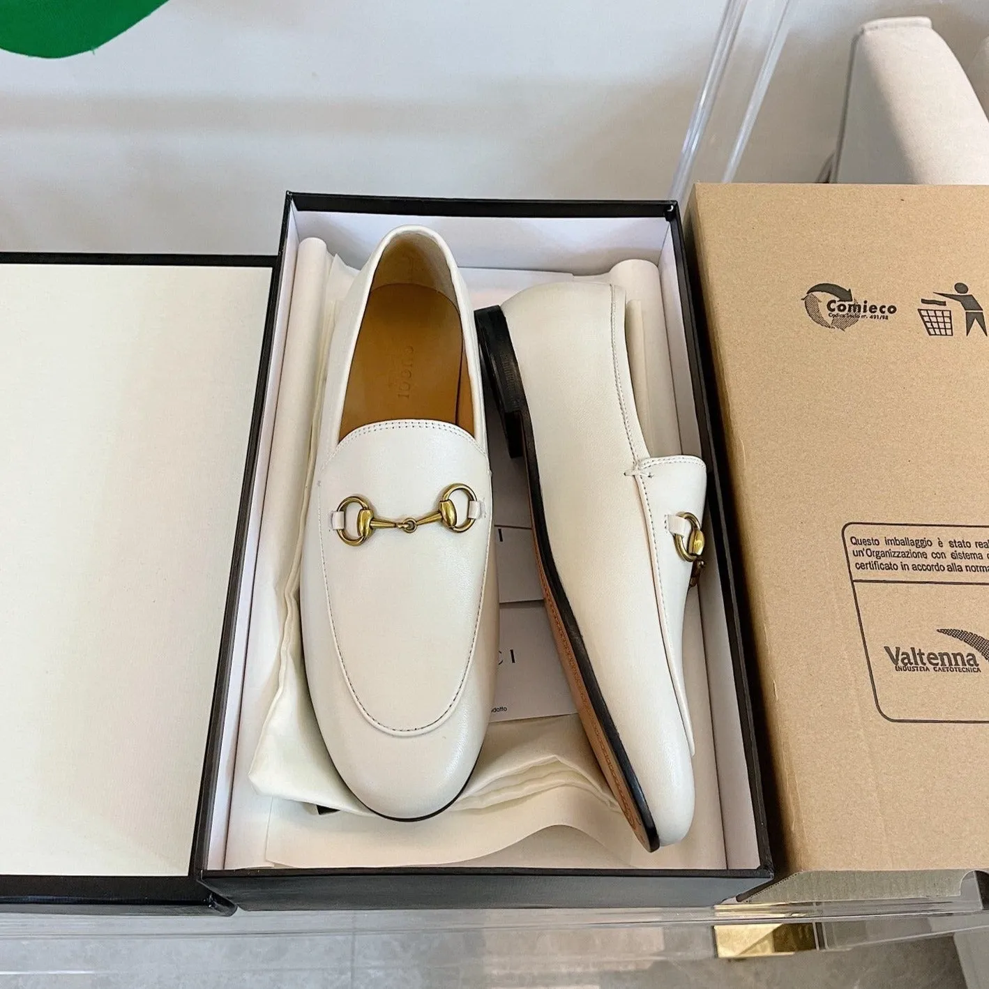 GG LOAFERS MULES WHITE BROWN SOLE