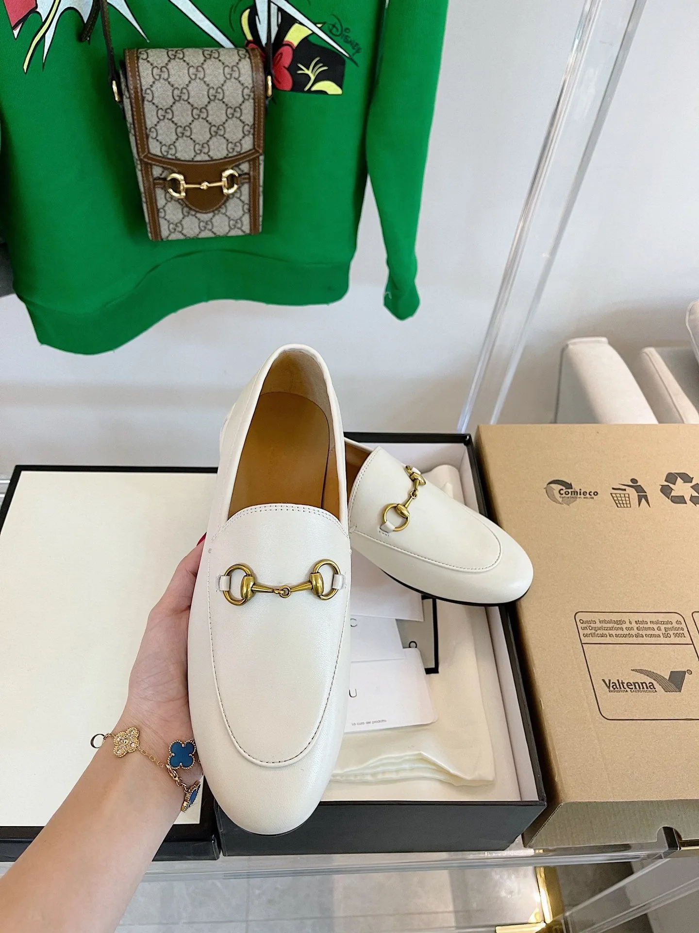 GG LOAFERS MULES WHITE BROWN SOLE