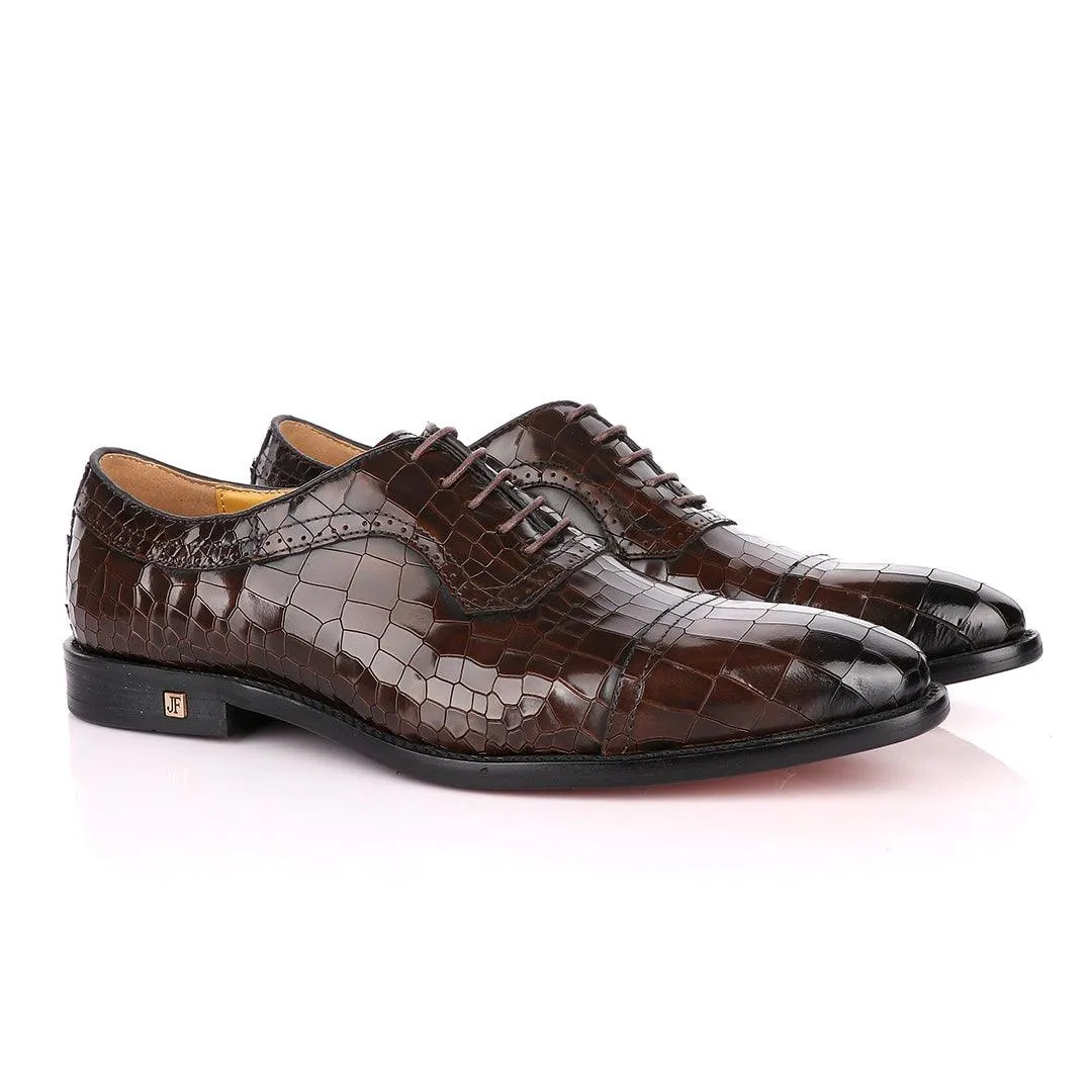 John Foster Full Wetlips Croc Oxford Coffee Brown Shoe.