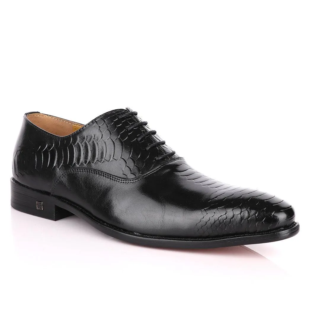 John Foster Oxford  Half Croc Laceup Black wingtip Leather Shoes