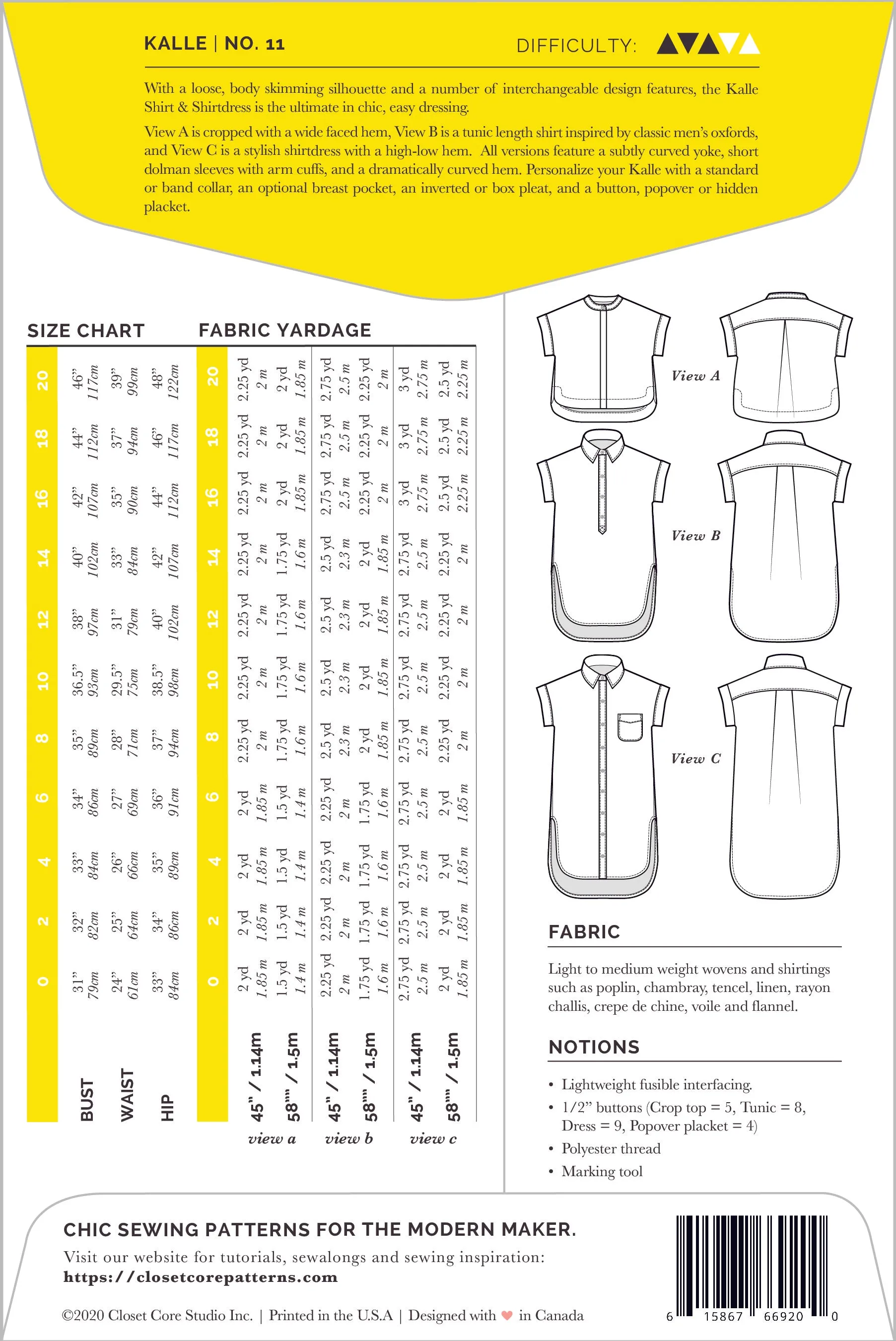 Kalle Shirt   Shirtdress Pattern (WHOLESALE)