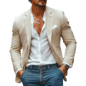 Men's Casual Cotton Linen Notch Lapel Single-breasted Slim-fit Blazer 17499534M