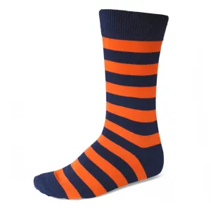 Men's Navy Blue and Orange Striped Socks