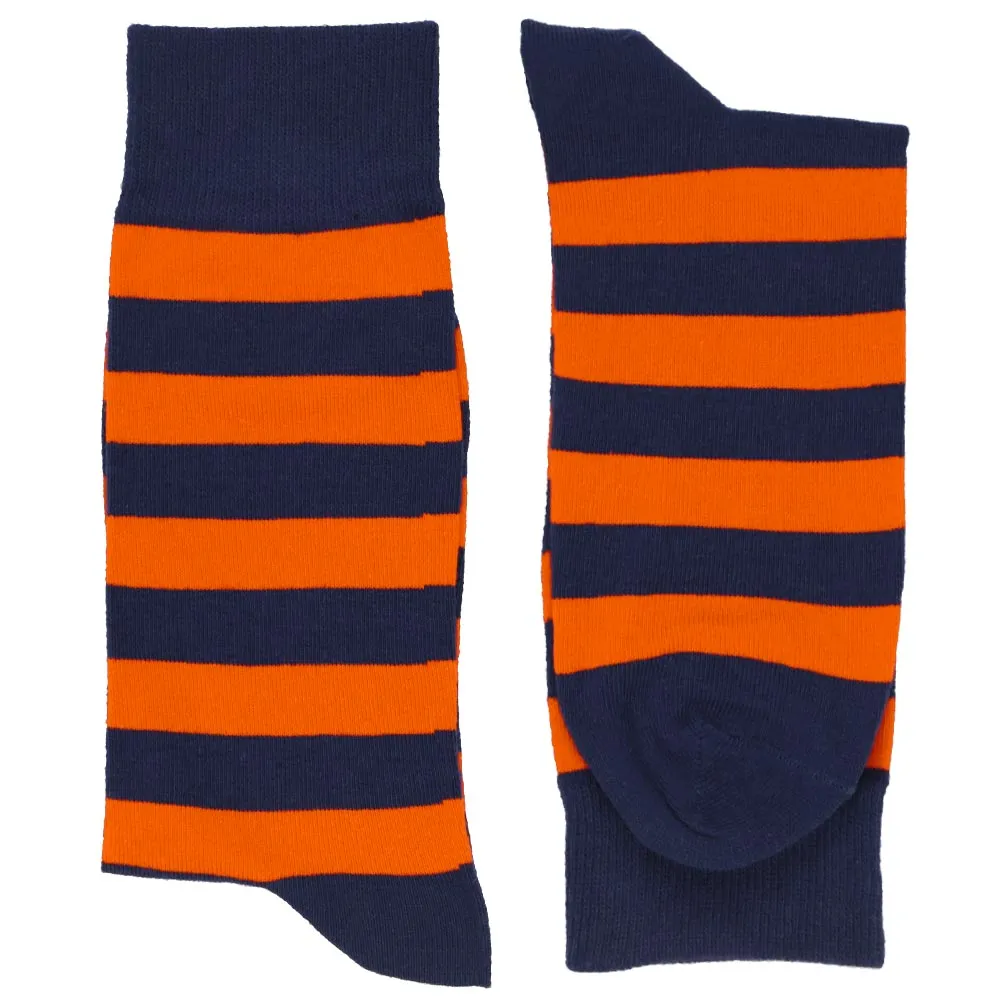 Men's Navy Blue and Orange Striped Socks