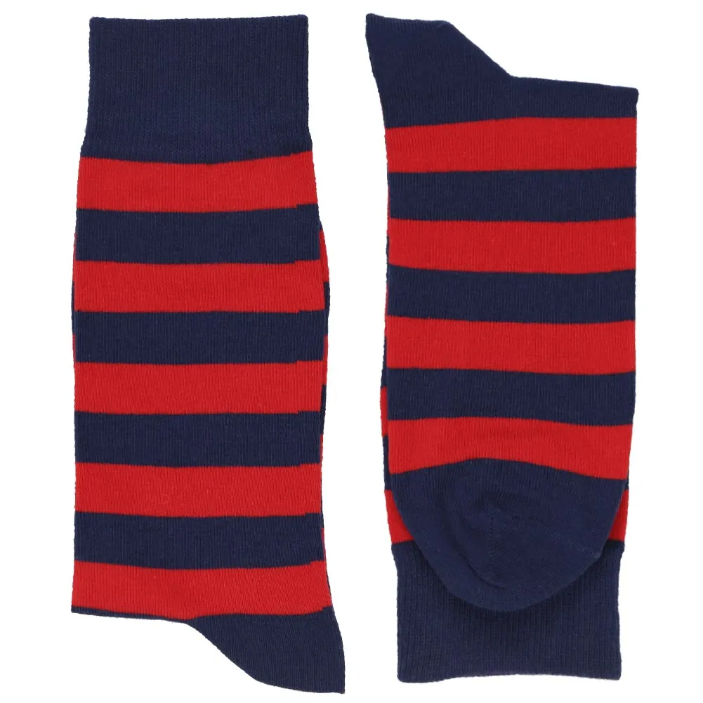 Men's Red and Navy Blue Striped Socks