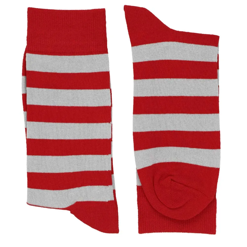 Men's Red and Silver Striped Socks