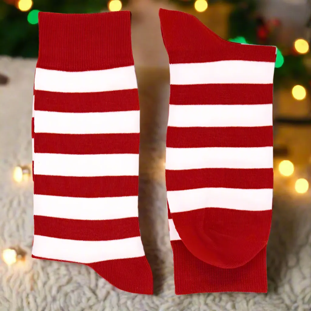 Men's Red and White Striped Socks