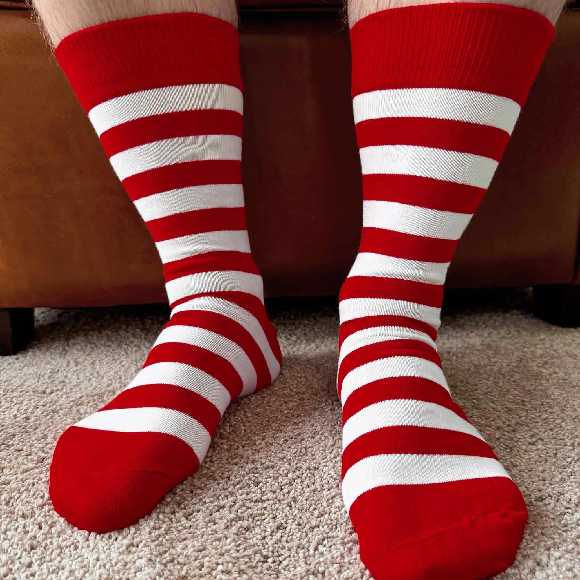 Men's Red and White Striped Socks