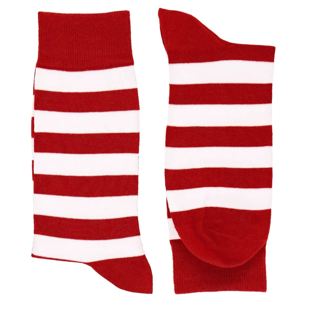 Men's Red and White Striped Socks