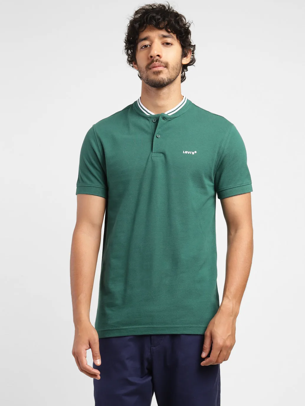 Men's Solid Band Neck T-shirt Green